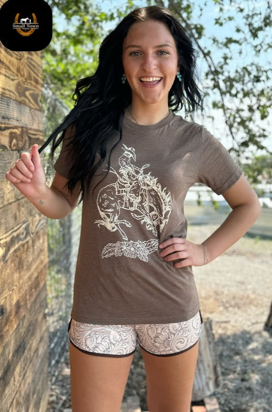 Bucking Bronc Brown Tee