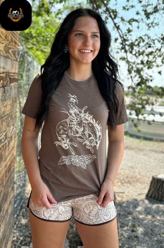 Bucking Bronc Brown Tee